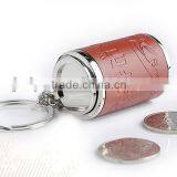 Leather Wrapped Metal Cane Shaped Coin Container Keychain