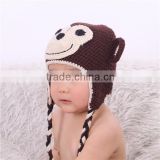 Many colors sock monkey hand made crochet earflap hat for baby