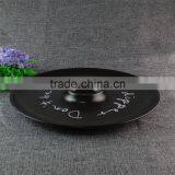 Round Black-glazed Ceramic Chip and Dip Plate, Ceramic Chip & Dip Set Divided Fruit Plate thumbnail-2