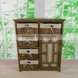 Wooden Cabinet With Four Wicker Drawers and One Door thumbnail-1