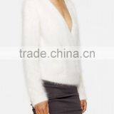 Personalized Lady Ivory V Neck Ribbed Hem100% Angora Sweater thumbnail-2
