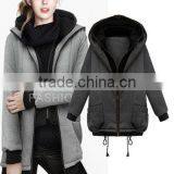 2-Layer Hooded Long Sleeve 2-Layer Zipper Pure Cotton Coat for Women thumbnail-1