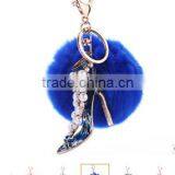 Bling Crystal Kiss Fur Pom Pom Keychain Fancy Lady Costume Keychain Jewelry High End Fur Ball Crystal Keychain Bag Charms thumbnail-4