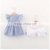 Child 2017 Summer New Korean Fashion Outfit 2pcs Set Baby Flutter Sleeve Dress White Shorts Cotton Clothing for Children thumbnail-3