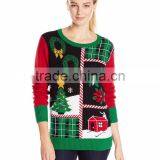 Women Geen Colorful Sweater Tree Pattern Acrylic Christmas Sweater thumbnail-1