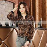 2015 Women Blouse Leopard Print Shirt Long Sleeve V -Neck Top Loose Blouses Plus Size Chiffon Shirt thumbnail-2