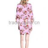 Wholesale Kimono Style Bridesmaid Robe Knee Length Cotton Floral Robe FR0018 thumbnail-2