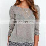 Wholesale 2016 New Fashion Lace Blouse Designs Lady Long Sleeve Sexy Floral Print Grey Blouse thumbnail-4