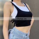 Hot Wholesale Women's Ladies Sexy Skinny Thin Fake Two Piece Crop Top thumbnail-3