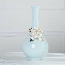 European Modern Simple Art Fresh Fashion Gild Blue Ceramic Plant Vase For Office Decor thumbnail-2