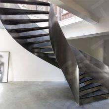 Modern Art Design Arc / Curved Staircase With Perforated Railing Steel Balustrade thumbnail-2