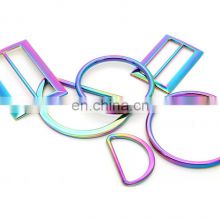 Custom good quality wholesale flat hardware metal alloy brass plated color rainbow d ring