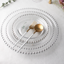 Glass Plate Glass Dishes for Wedding Home Decoration Gold Glass Clear Beaded Charge Plate Dinnerware thumbnail-3