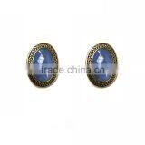 Retro Oval Crystal Jewelry Gold Lace Texture Women Stud Earrings thumbnail-1