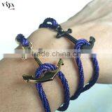 316 L Stainless Steel Colorful Cotton Rope String Leather Anchor Bracelet Fashion Jewelry Black Blue Green Red Purple Nylon Rope thumbnail-3