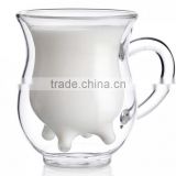 new design cow shape double wall cup glass double wall milk cups