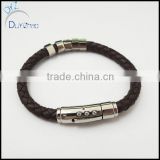 Stainless Steel Thick Black Leather Bands Bracelet