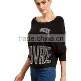 New Arrival Black Loose Style Batwing Sleeve Rhinestones Sweater thumbnail-2