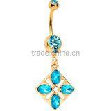 Blue Zircon Gold Anodized Dangle Belly Ring thumbnail-1