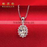 925 Silver Necklace Pendant Oval Shape Syntheric Diamond Setting Pendant Short Chain Necklace thumbnail-1
