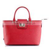 Red Lock Closure Ladies Bag Hard Leather Women Tote Made in China thumbnail-6