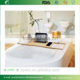DT003 Bamboo Bathtub Caddy Tray With Extending Sides and Bath Table Shelf Holds Tablet Book Phone and a Glass of Wine thumbnail-3