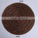 Round Brown Glass Bead Place Mat With Black Circles Patterns Available in More Colours and Patterns thumbnail-1