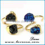 Wholesale Natural Double Agate Silver Black Druzy Ring thumbnail-1