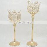 Gold Plated Lotus Crystal Beaded Candle Holder thumbnail-1