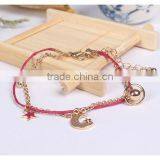 Star Moon Planet Tiny Rhinestone Charms Bracelet Double Layer Cotton Cord Gold Chain Bracelet thumbnail-5