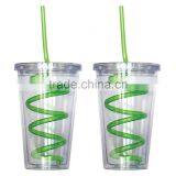 Single Wall Insulated Plastic Drink Cup Glass w Curly Crazy Straw Travel Tumbler thumbnail-3