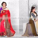 Season Special Designer Embroidery Saree With Blouse Color is Red and Lace Given in Side thumbnail-1