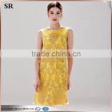 Boat -neck Sleeveless Gold Chiffon Ladies Gorgeous Fashion Dress SR- D9793 thumbnail-2