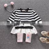 Striped Skirt Autumn New Korean Baby Skirt Spring and Autumn Children Stitching Lotus Leaf Dress thumbnail-5