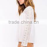 Contrast Solid Body Sweetheat Hem White Lace Blouse,women Crocheted Blouses thumbnail-4