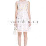 Ladies OEM Service Elegant White Chiffon Embroidery Combined Middle Dress thumbnail-1