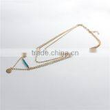 New Fashion Layered Necklace Gold Plated With Hamsa Symbol Hand Roun Pendants Green Blue Beads 44.2cm Long thumbnail-3