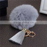 Custom Gold Plated Gray Angora Pom Pom Ball Rayon Tassel Keychain thumbnail-2