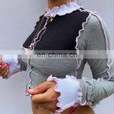 2020 Wholesale Fashion Shirts Sexy Knit Women Long Sleeve Turtleneck Crop Top thumbnail-2