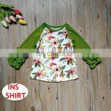 Girl Raglan Sleeve Shirts Hot Baby Green Ruffle Sleeve Tops Spring Autumn Tees for 1-5T