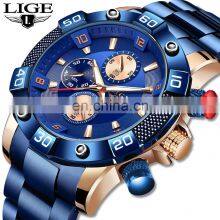 LIGE 10025 Men Quartz Watches Luxury Stainless Steel Sport Waterproof Watch Mens Watch