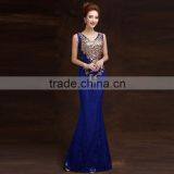 Women's Blue V-Neck Print Floor-Length Dress thumbnail-1