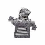 (CT206#grey)High quality cotton custom pullover striped pocket long sleeve hoodies for children