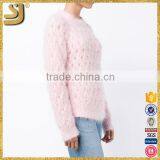Pink Blended Thick Knitting Round Collar Buckles With Ultra Long Sleeves thumbnail-3