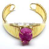 Coloured Pink Druzy 925 Vermeil Silver Bracelet, Designer Druzy Semi Precious Bracelet, 925 Sterling Silver Designer Jewelry thumbnail-1