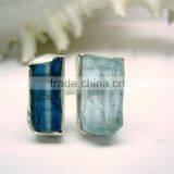 Aquamarine & Blue Kyanite Rough Natural Gemstones Ring, 925 Solid Sterling Silver Rings, Matt Finish Adjustable Rings thumbnail-1