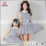 2016 fashion mother and child outfit dress girls srtipes dress blue and white A line dress