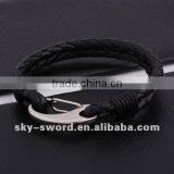 Fashion Design Braided Genuine Leather Bracelet Charm Jewelry GB10202 thumbnail-1