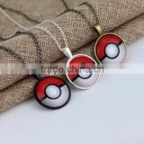 Pokemon Inspired Pendant Necklace Glass Cabochon Round Pendant accessories Silver chain necklace for Women vintage jewelry 2016