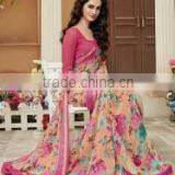 Garish Peach Georgette Designer Saree/indian Designers Saree Online Shopping